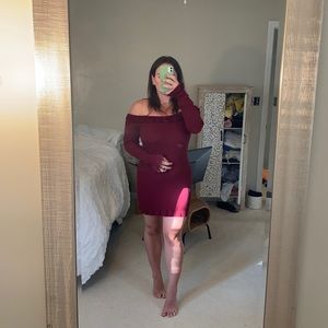 Gorgeous off the shoulder red sweater dress